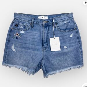 KanCan Women Large High Rise Shorts Raw Hem Floral Embroidery Fairy Cottage NWT